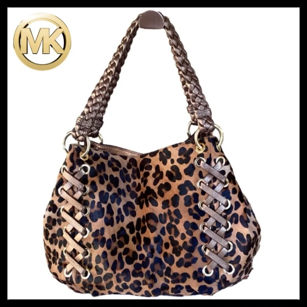 🔥 Michael Kors Rare Calf Hair Leopard Double-Leather Strap Hobo — Luxe & Mint! - Picture 1 of 13